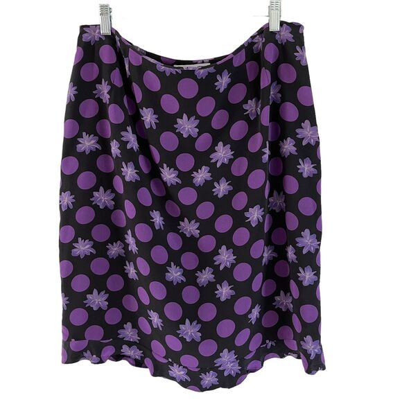 August Max Skirt Set Womans Plus Size 16 Top 100% Silk Ruffle Hem Purple Black - Picture 11 of 13